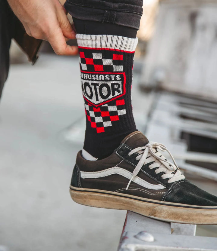 Age of Glory Enthusiasts Socks Black Red Off-White
