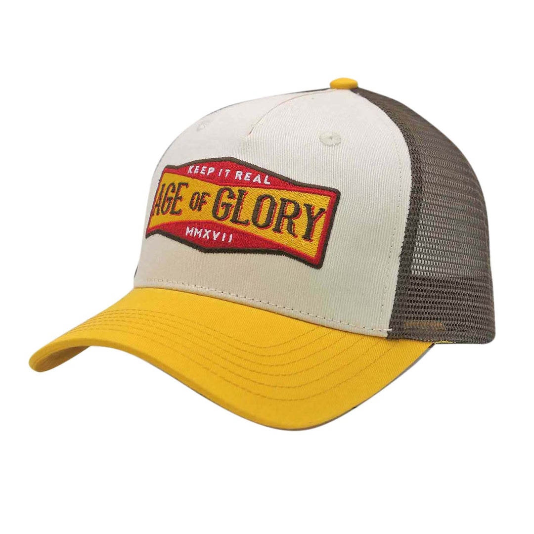 Age of Glory Keep It Real Trucker Cap Yellow Ecru Brown