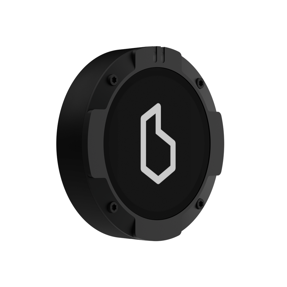 Beeline Moto II Black in Schrägansicht mit Beeline-Logo auf dem Display.