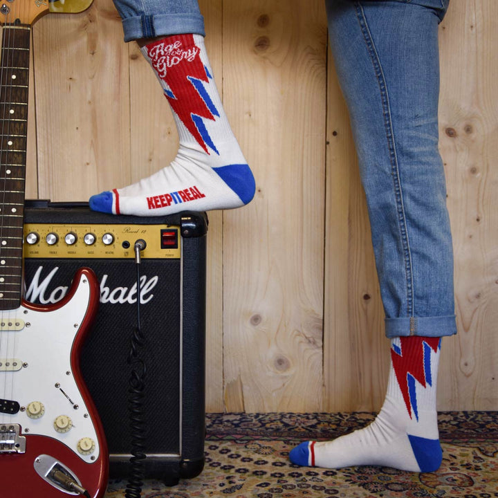 Age of Glory Bolt Socks Off-White Red Blue