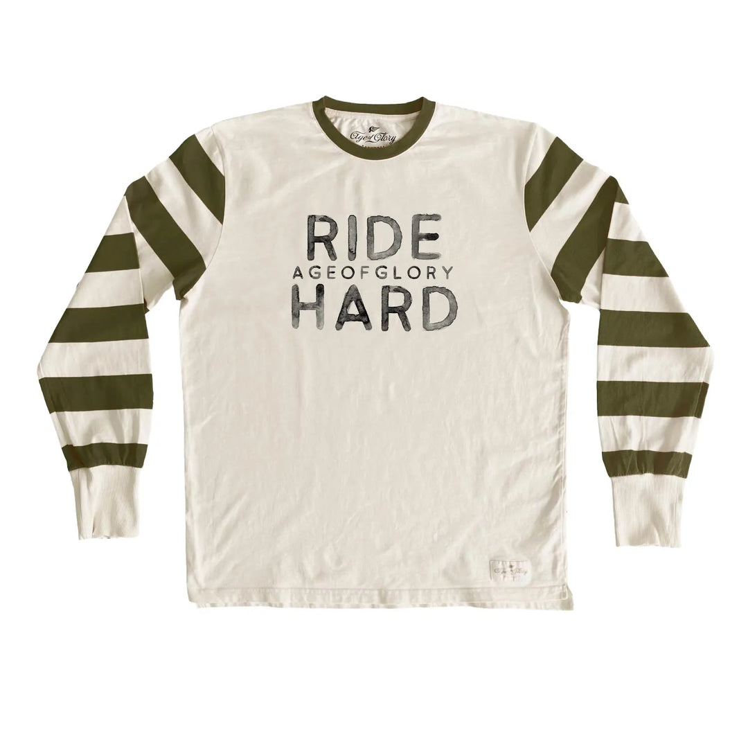 Age of Glory Ride Hard LS Stripes Tee Off-white Olive Green