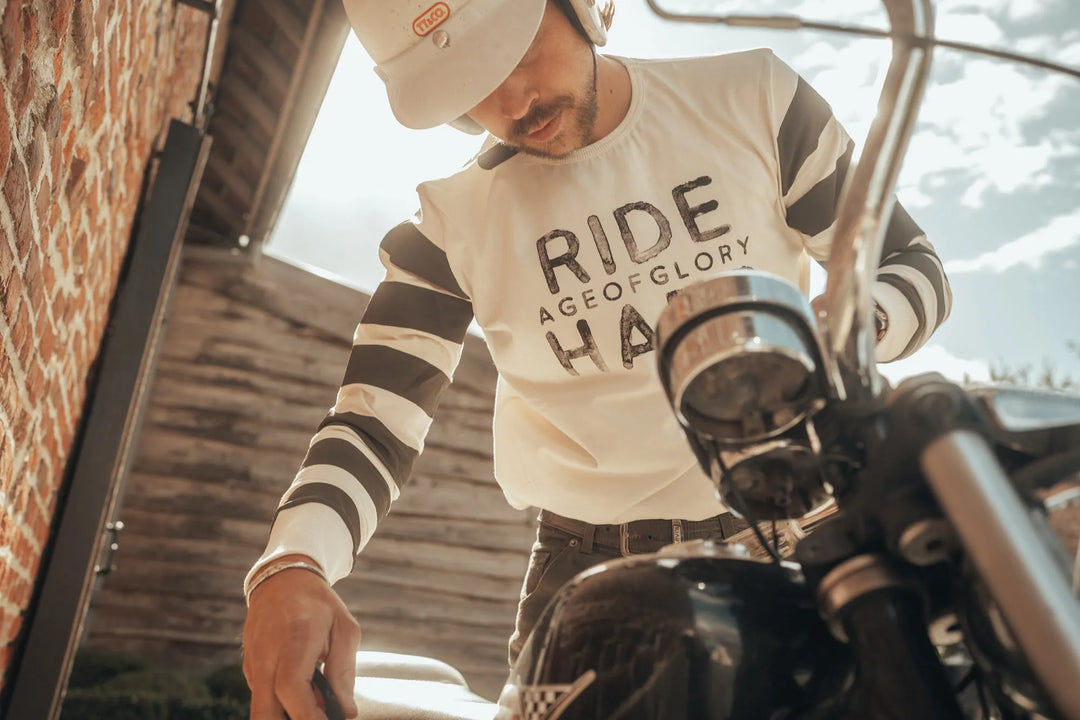 Age of Glory Ride Hard LS Stripes Tee Off-white Olive Green