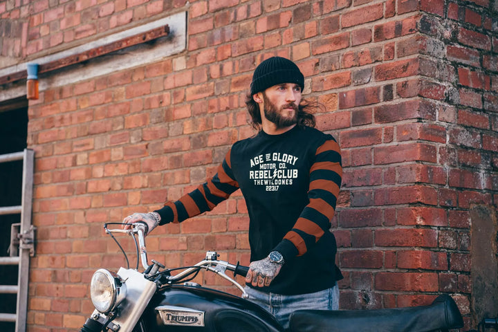 Age of Glory  The Wild Ones LS Stripes Tee Washed Black Rust