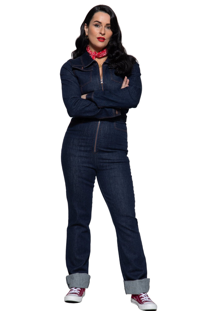 Damen Denim-Jumpsuit Bakersfield Dunkelblau – Ansicht 3
