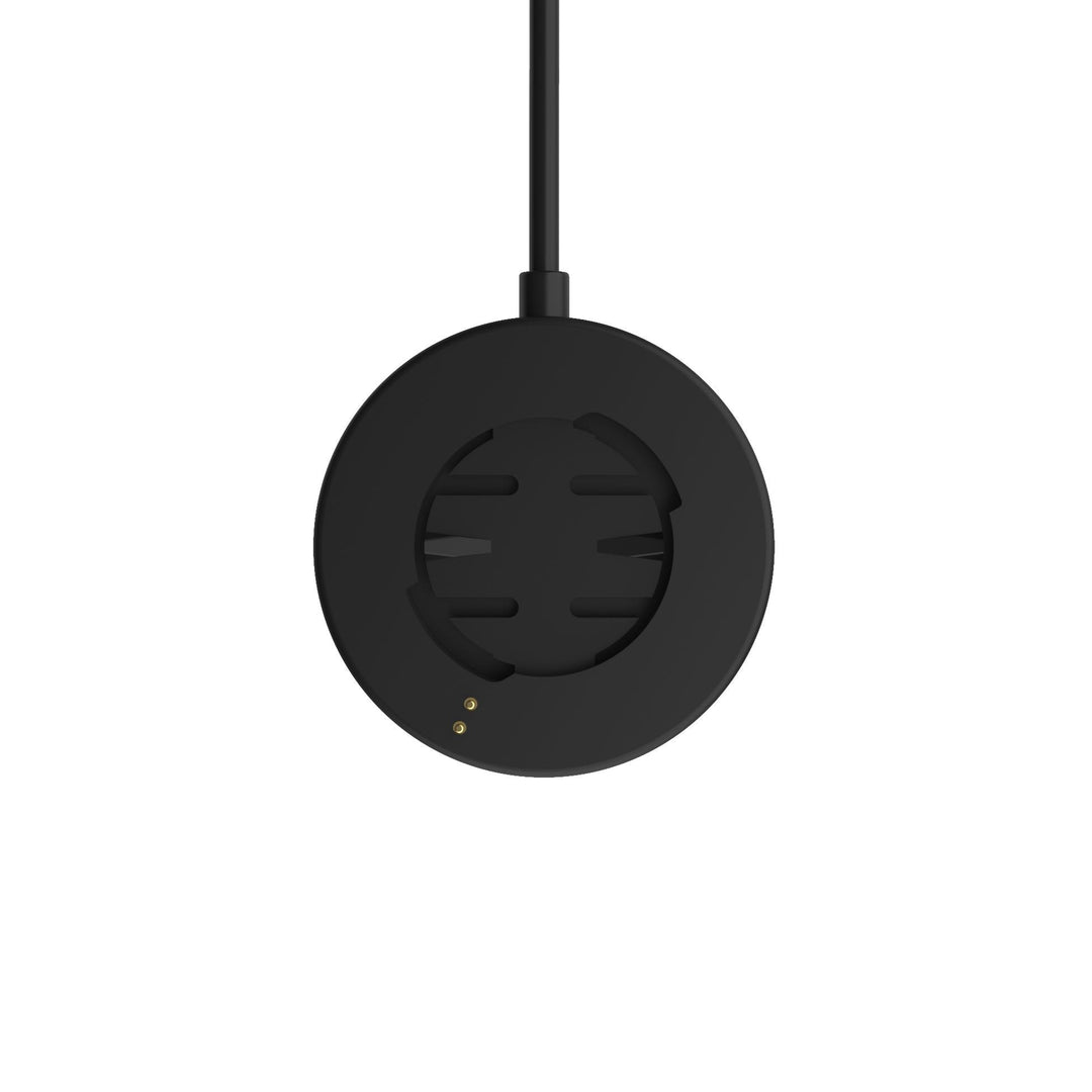 Vorderansicht des Beeline Moto Original Ladegeräts mit runder Geräteaufnahme, zwei Ladekontakten und Kabel.