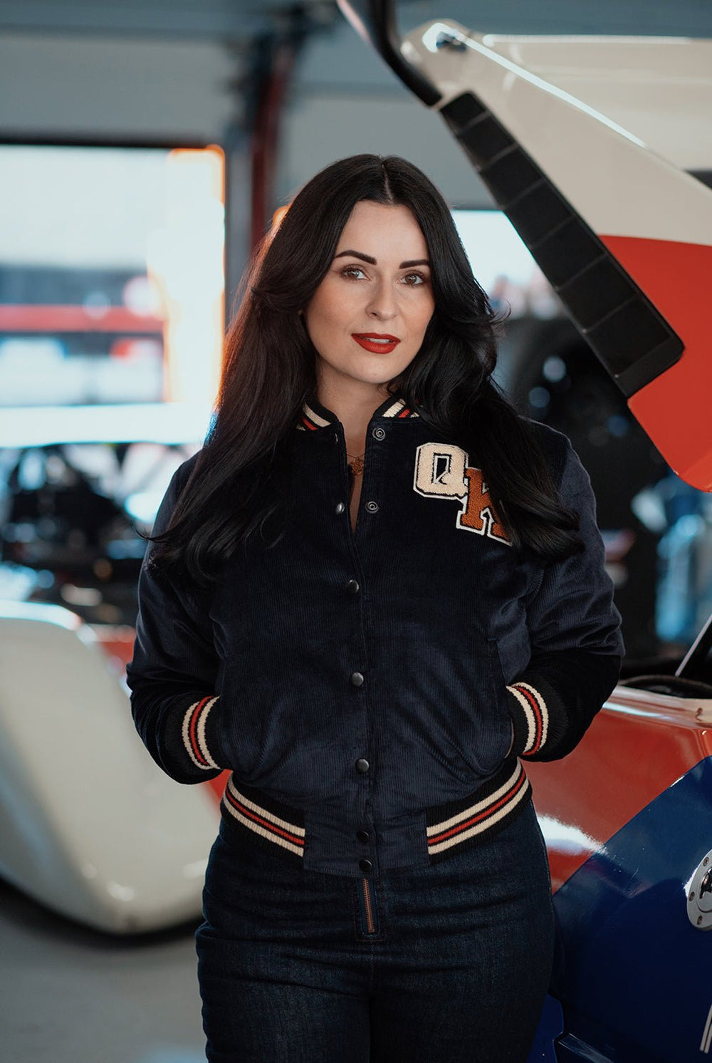 Damen Collegejacke Cheerleading Team Dunkelblau – Ansicht 2