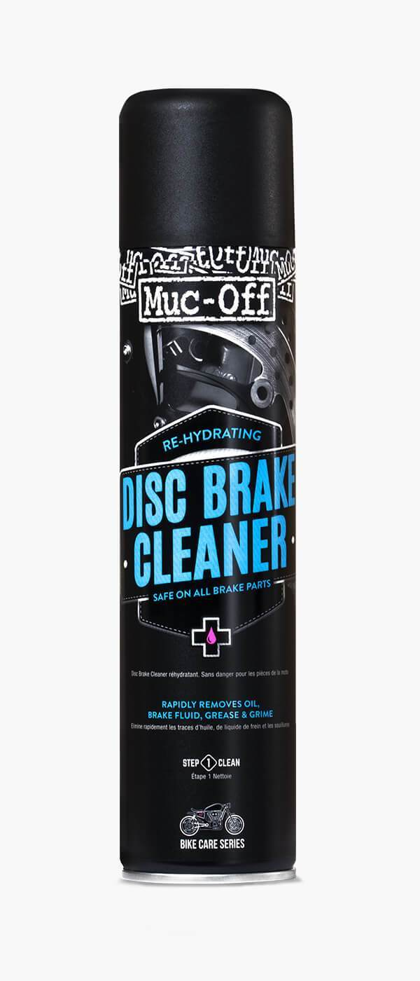 Muc-Off Disc Brake Cleaner in schwarzer Spraydose mit blauer Beschriftung.