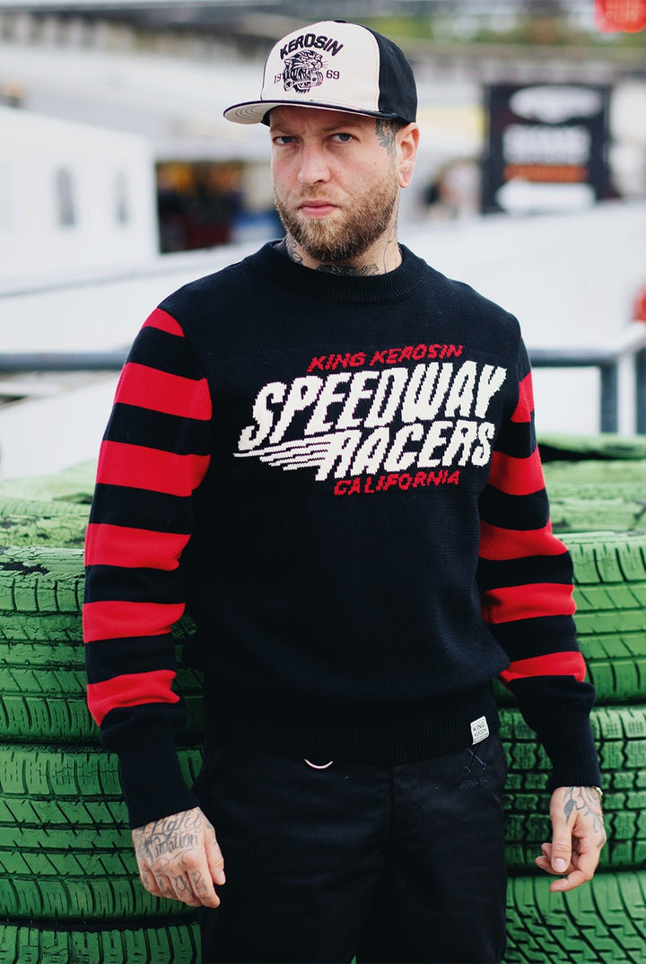 King Kerosin Speedway Racers Strickpullover Schwarz/Rot – Ansicht 1